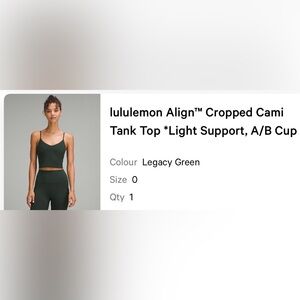 lululemon Cropped Cami Tank Top - Legacy Green
